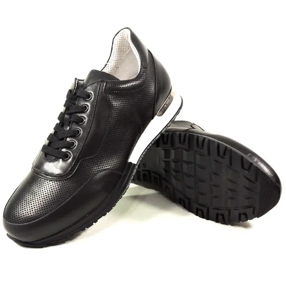 LUIGI TRAINI 🇮🇹 MEN'S BLACK LEATHER COMFORT SNEAKERS
